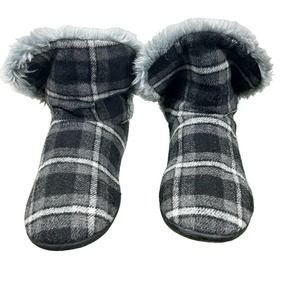 Vionic Booties Gray Plaid Sz 10 M Comfort Slipper Booties Faux Fur Euc